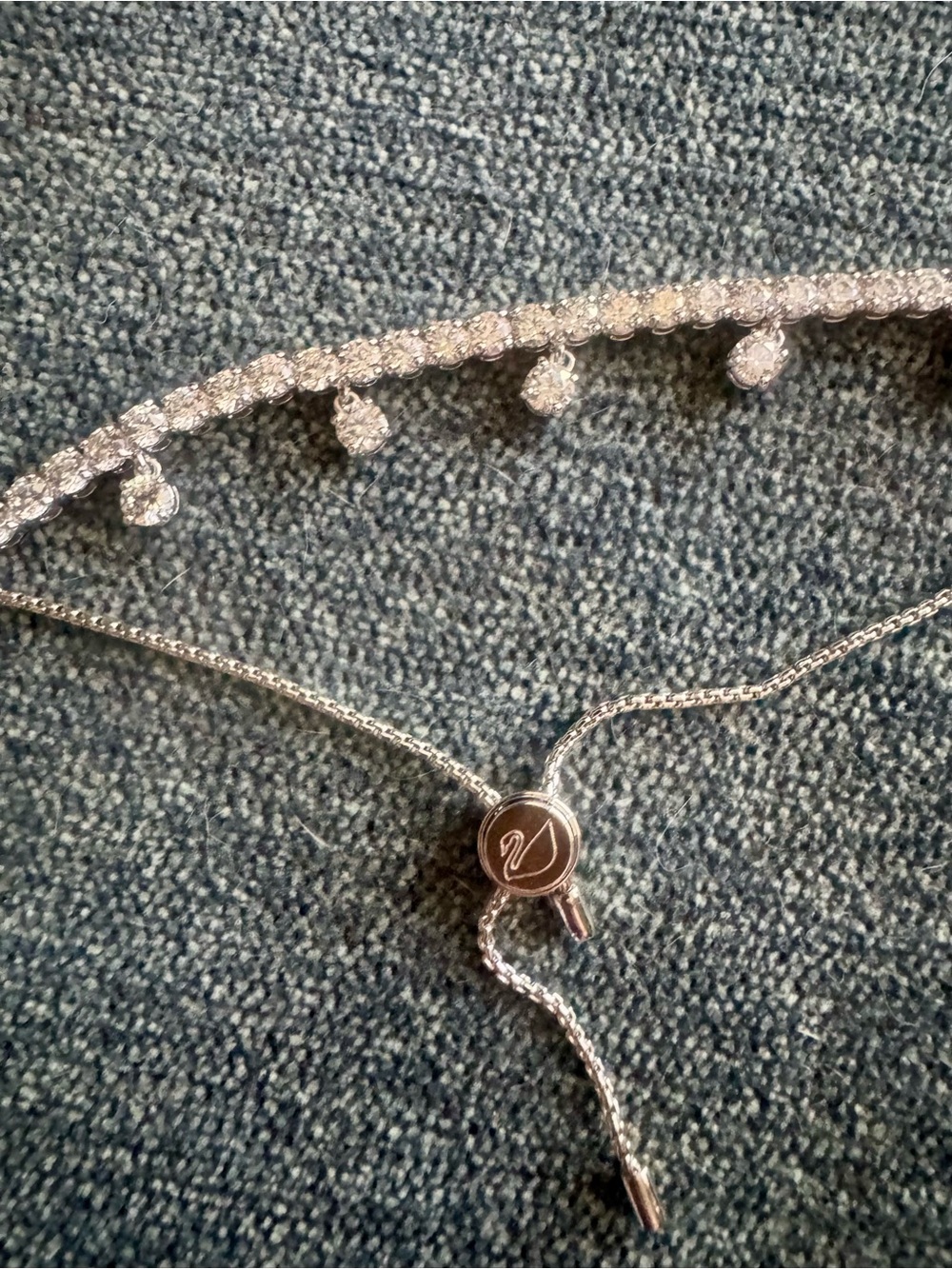 Swarovski Silver-Tone Crystal Slider Bracelet with Dangling Crystals - Picture 2 of 5